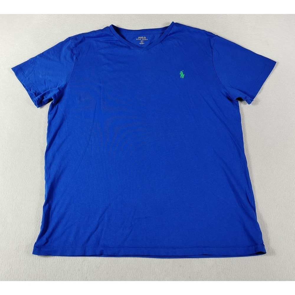 Polo Ralph Lauren Shirt Mens Large Blue V Neck Pony Logo‎ Tee Tagless Preppy